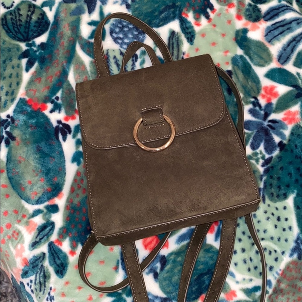 Olive green, suede mini backpack